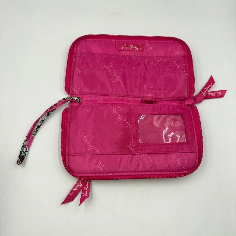 Vera Bradley Wristlet Wallet Womens OS Pink Good Plum Crazy Quilted Floral Zip
